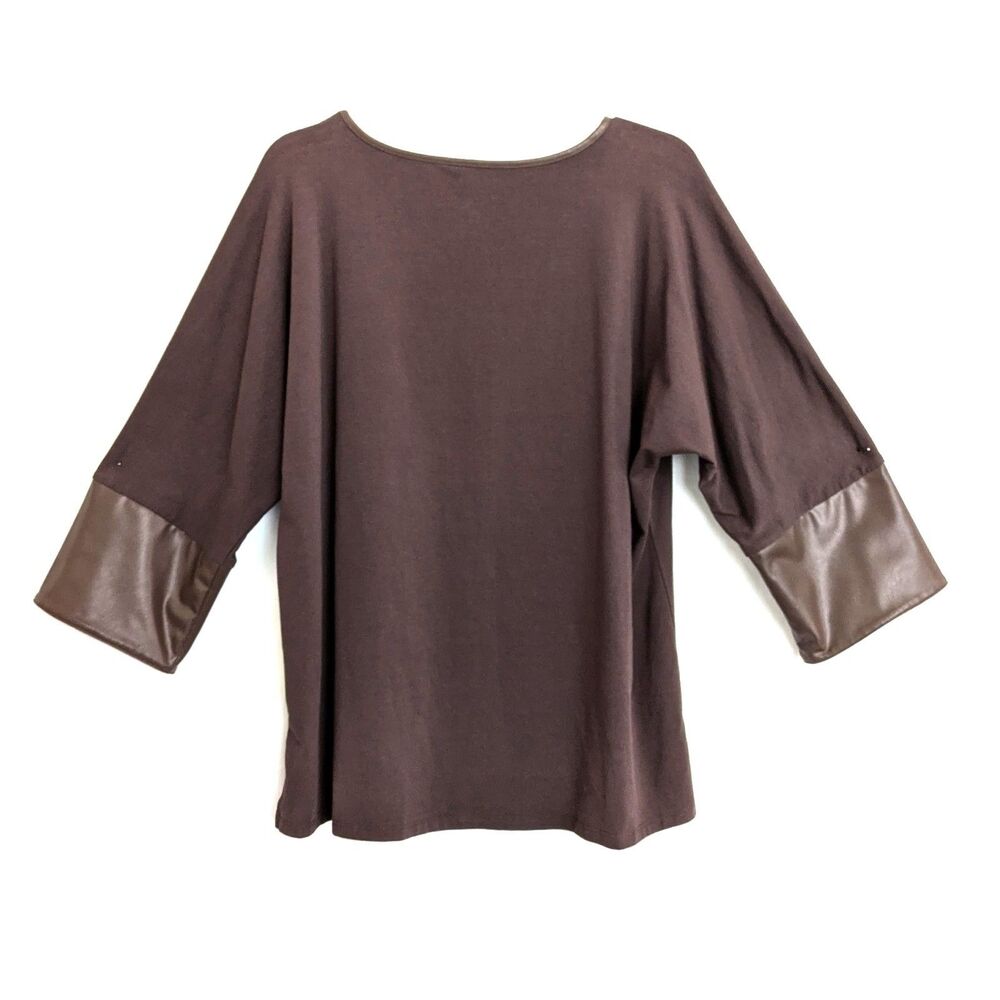 Belle by Kim Gravel TripleLuxe Knit Top with Faux Leather Cuffs M Stretch - Picture 10 of 14